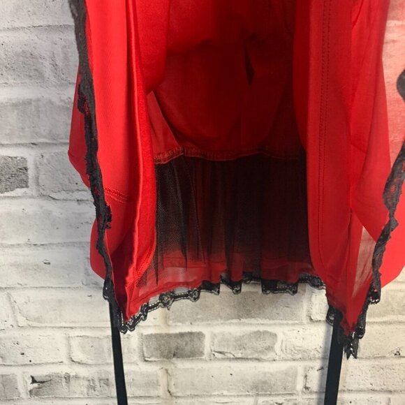 Vintage Y2K Red Sheer Black Lace Corset Strapless Babydoll Dress - Picture 10 of 16